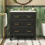 30'' Bathroom Vanity with Ceramic Sink Combo, Free Standing Single Vanity Set with 3 Drawers, Solid N710P246209B