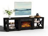 58 Inch Black Double-Sided Cross Fireplace Cabinet with 18 Inch Fireplace Core, 149 * 40 * 60cm 93479930