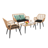 ZNTS 4-Piece Patio Furniture Outdoor Bistro Set, All Weather Rattan Conversation Bistro Loveseat Chair 61533916