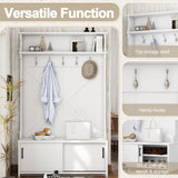 Hall Tree with Top Shelf and Storage Bench, Hallway Shoe Cabinet with Sliding Doors, Coat Rack with W1307P175739