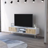 Kimball TV Rack, Spacious Storage with 2 Hinged Drawers and Open Shelves B128P176178