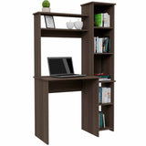 Smokey Oak 6-Shelf Writing Desk with Built-in Bookcase B06280292