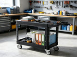 550 lbs Utility Cart, 31.3 x 17.7 Inch 2-Shelf Heavy Duty Plastic Service Cart with 360&deg Swivel 77985819