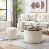 2-Piece Set Round Chenille Storage Ottoman, Equipped with a Drum Shaped Small Stool, Storage Space, W487P179601
