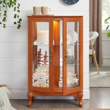 2 Doors Curio Cabinet with Tempered Glass Doors, Curio Cabinets with Mirrored Back Panel and W2275P300143