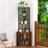 ZNTS Corner Shelf with Doors, 65" Cabinet with Shelves & Wine Glass Rack, 6 Tier Bookshelf Display T3177P268172