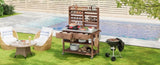 K&K 64.9"H Outdoor Potting Bench Table with Lockable Wheels, Solid Wood Outdoor Kitchen Island with N707P228274Z