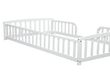 Twin Size Floor Fence Bed with Central Entrance,Pine Wood Floor bed with Guardrails,White W504P425956