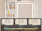 Modern Mini Dressing Table with LED-lit Mirror & Hidden Storage,Includes Padded Stool,Adjustable 17689128