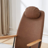 Adjustable Headrest Pillow Rocking Chair, Technical Leather Upholstered Glider Rocker with High W1669P220403