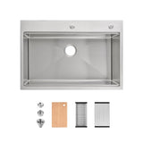 Stainless Steel Kitchen Sink, 33x22 Single Bowl, Overmount Handmade Sink in Brushed, with Cutting T3177P296186