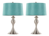 Ashland 27" Contemporary Metal Table Lamp in Brushed Nickel with Turquoise Textured Linen Shade from B202P224090