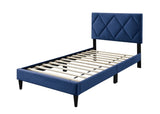 Full Size Bed w Adjustable Headboard 1pc Bedframe, Navy Blue Velvet Upholstered Youth Bedroom B011P190163