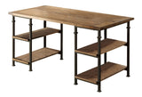 Vintage Industrial 1pc Writing Desk with 4 Open Shelves Rustic Poplar Finish Solid Wood and Metal B011P220224