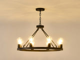 6-Light Matte Black Wagon Wheel Chandelier Farmhouse Modern Small Round Chandelier for W1592P265766