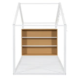 Twin Size Metal Bed House Bed Frame with Shelves and Lights, White N737P176708K