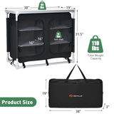 Black Camping Kitchen Table with Storage Shelves 09516532