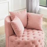 Velvet Upholstered Swivel Chair for Living Room, with Button Tufted Design and Movable Wheels, W487124836