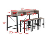 59 inch bar table, dining table, sofa table with power socket and LED light, 3 saddle stools, 09295421