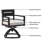 Outdoor Patio Aluminum Swivel Rocker 2PCS with Outdoor-grade Sunbrella Fabric Cushions, Ember Black W1886P163383