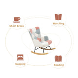 ZNTS Rocking Chair with ottoman, Mid Century Fabric Rocker Chair with Wood Legs and Patchwork Linen for W561P175989