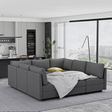 Modern 9-Seater Armless Linen Sectional Sofa, Convertible U Shaped Sofa Couch with with Storage, B2716P356111