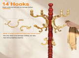 Freestanding Wooden Coat Rack, Vintage Natural Birch Wood Coat Tree with Hooks, Sturdy Hall Tree for 64310017