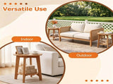 2-Tier Eucalyptus Wood Patio Side Table, Rustic Slatted Outdoor End Table with Bottom Storage Shelf, 10985812