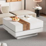 ZNTS ON-TREND 31.4'' x 31.4'' Square Coffee Table with Sliding Tabletop, High Gloss Center Table with N721P180696K