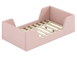 Pink Upholstered Toddler Bed Velvet Wooden Slat Frame for Kids No Mattress 22664722