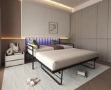 Twin Daybed with RGB LED Lights & Charging Station, Height Adjustable Day Bed Frame with Trundle, W2129P244576