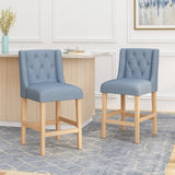 Vienna Contemporary Fabric Tufted Wingback 27 Inch Counter Stools, Set of 2, Light Blue and Natural 64853.00LBLU