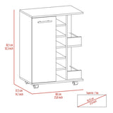 Bar Cart, Two External Shelves, Four Casters, Six Built-in Wine Rack, Single Door Cabinet -White B20091830