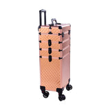 ZNTS 4-in-1 Draw-bar Style Interchangeable Aluminum Rolling Makeup Case-Rose Gold 70986434