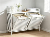 2Bin PullOut Bamboo Laundry Hamper Cabinet, 10Gallon Removable Polyester Fabric Sorter Baskets 37682826