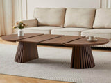 Walnut-colored Round Wooden Coffee Table, Flexible and Extendable,Space-saving,Fashionable Oval W3590P491826