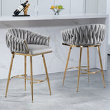 26'' Counter height bar stools Set of 2,velvet kitchen island counter bar stool with hand- wave W2215P147901