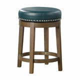 Round Swivel Counter Height Stools Set of 2, Green Faux Leather 360-degree Swivel Seat Nailhead Trim B011P201569