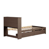 ZNTS Modern Twin Size Bed Frame With Built-in USB Port on Bookcase Headboard and 2 Drawers for Walnut 68014174