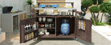 K&K 53.3" Outdoor Kitchen Island with Raised Shelf, Solid Wood Storage Cabinet with Stainless Steel N707P250628Z