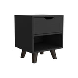 Crail Nightstand with 1 Open Storage Shelf, 1 Drawer and Wooden Legs B070P188873
