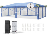 10x20 ft Instant Pop Up Canopy Tent Blue, 6 Mesh Panels 2 Doors 4 Net Sides, 07293396