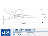 48" White Blades Lowe Profile Ceiling Fans with Light W1367134171