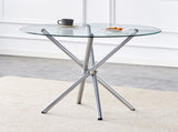 Round clear glass dining table with a unique shape for 4-6 people, with ring-shaped gathered silver W1151P411357
