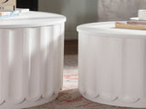 White Round Storage Table Set with Lift-Off Lid, Nesting Design, Elegant Curved-Edge Shape for Cozy W3081P389057