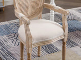 French Vintage Upholstered Fabric Dining Armchair, Set of 2, Beige W1622113267