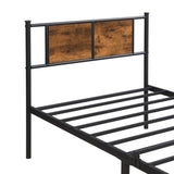 Twin Size metal bedframe,Headboard with wood panel decoration,black W2297P281490