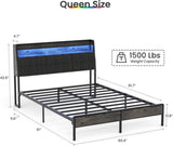 Queen Bed Frame, Ergonomic Headboard with Multi-Space Storage, Bedframe with Charging Station RGB B2716P332042