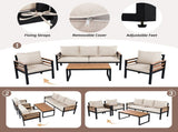 GO 4-Piece Outdoor Furniture Sofa Set for 5 People Acacia Wood Armrests, Patio Conversation Set 17993657
