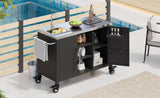 K&K 55.5" Kitchen Island with Sink, Metal Grill Cart Table with 304 Stainless Steel Sink, N707P270780B